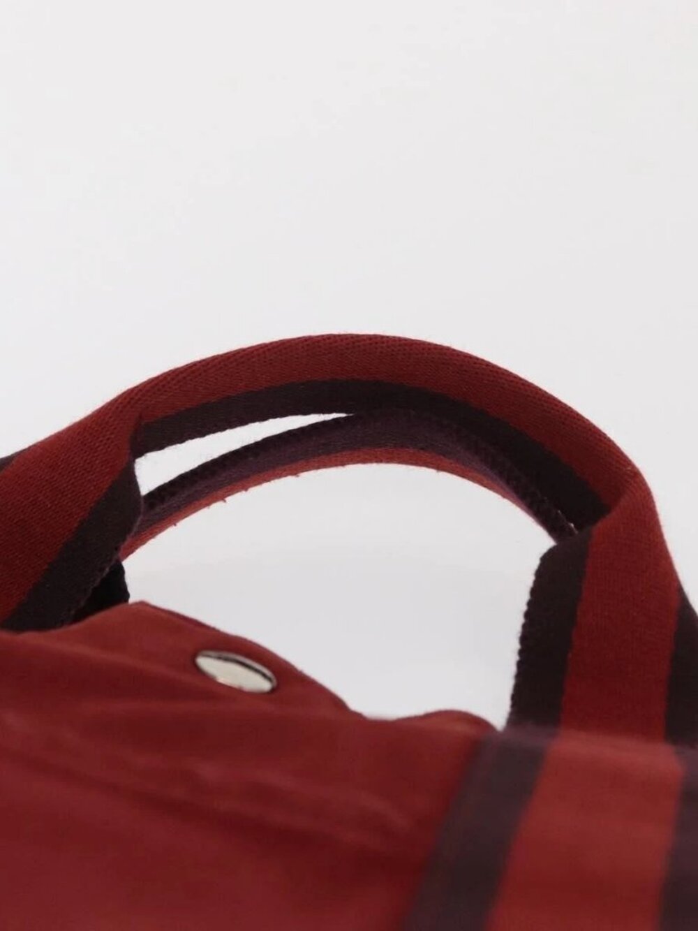 HERMES Deauville Hand Bag Canvas Red Silver Auth bs33188 - Picture 9 of 16